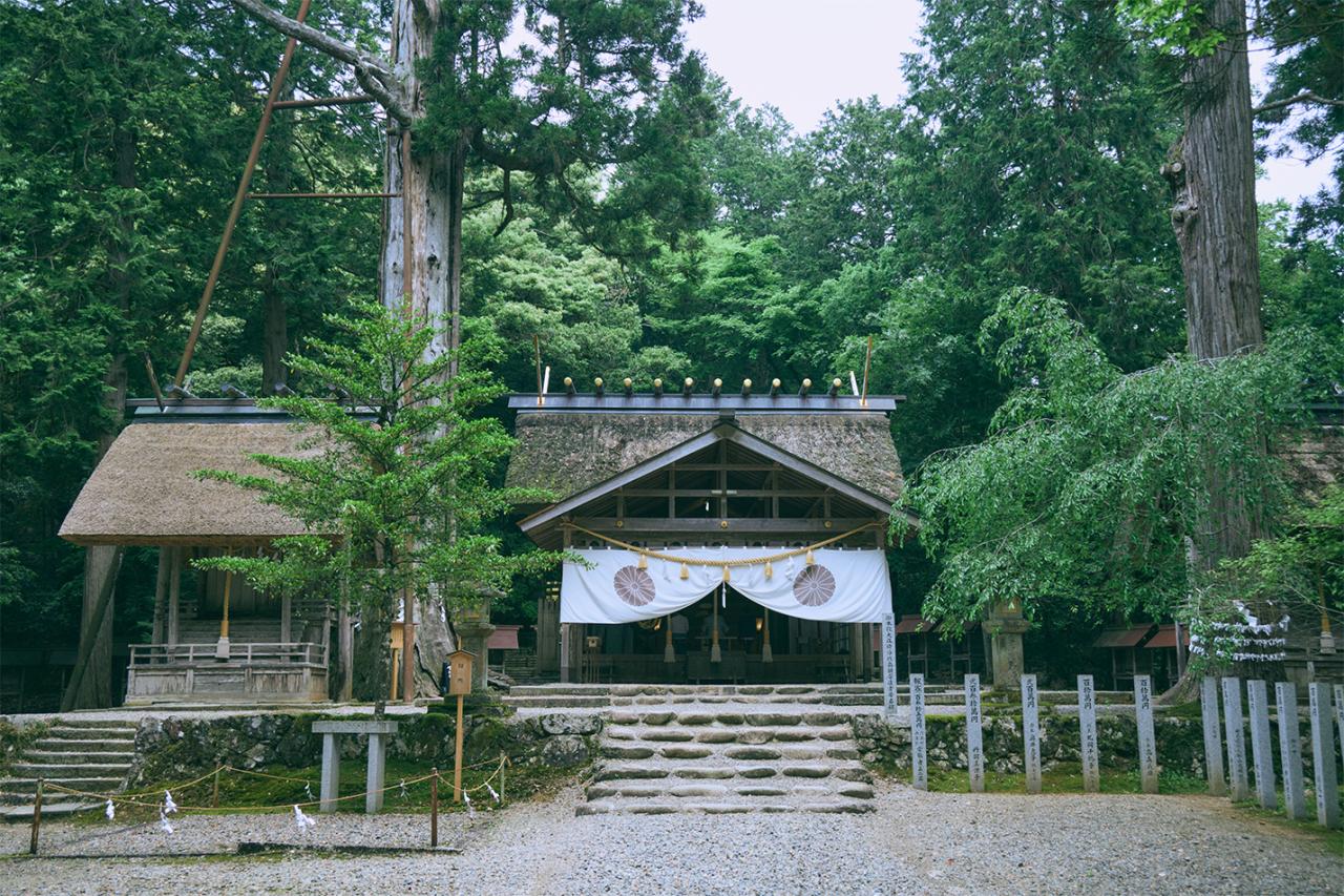 元伊勢内宮皇大神社の本殿と龍灯の杉