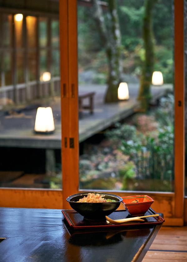 「開化亭」日本家屋と庭を愛でながら、山海の幸たっぷりのうどんランチ。〈岡田美術館〉